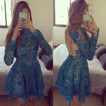 Long-sleeved dress sexy lace halter