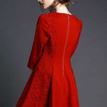 Lace Stitching Red, Black Temperament Dress