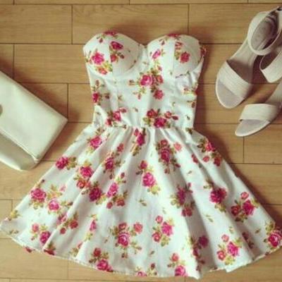 Strapless Floral Dress
