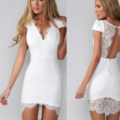 Sexy white lace Halter Dress