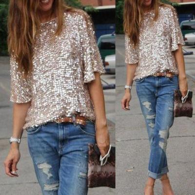 Sequins stitching loose t-shirts