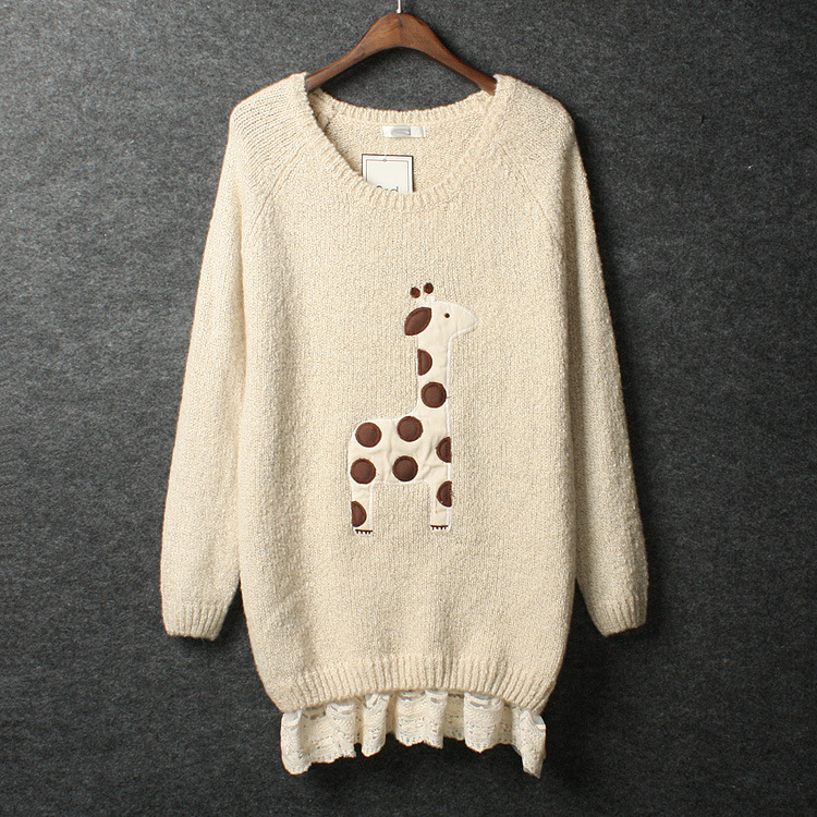 Giraffe Lace Hem And Long Sections Female Pullover on Luulla