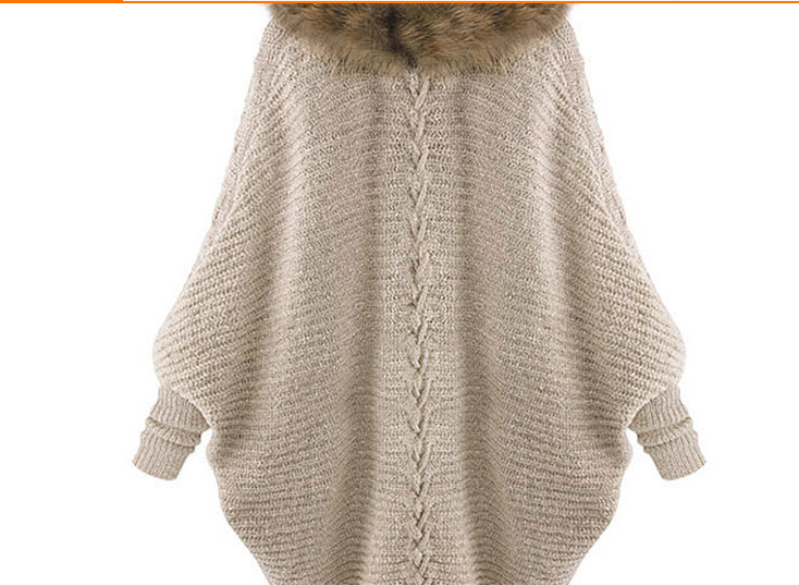 knitted cardigan with fur collar