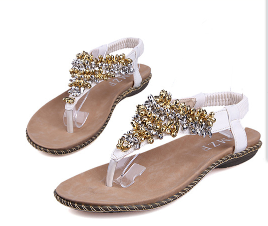 Spell Color Diamond Beaded Flat Sandals on Luulla