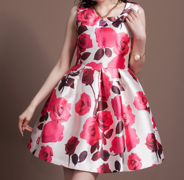 Rose Flower Print Vest Dress on Luulla