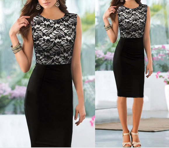 Stitching Lace Sleeveless Dress on Luulla