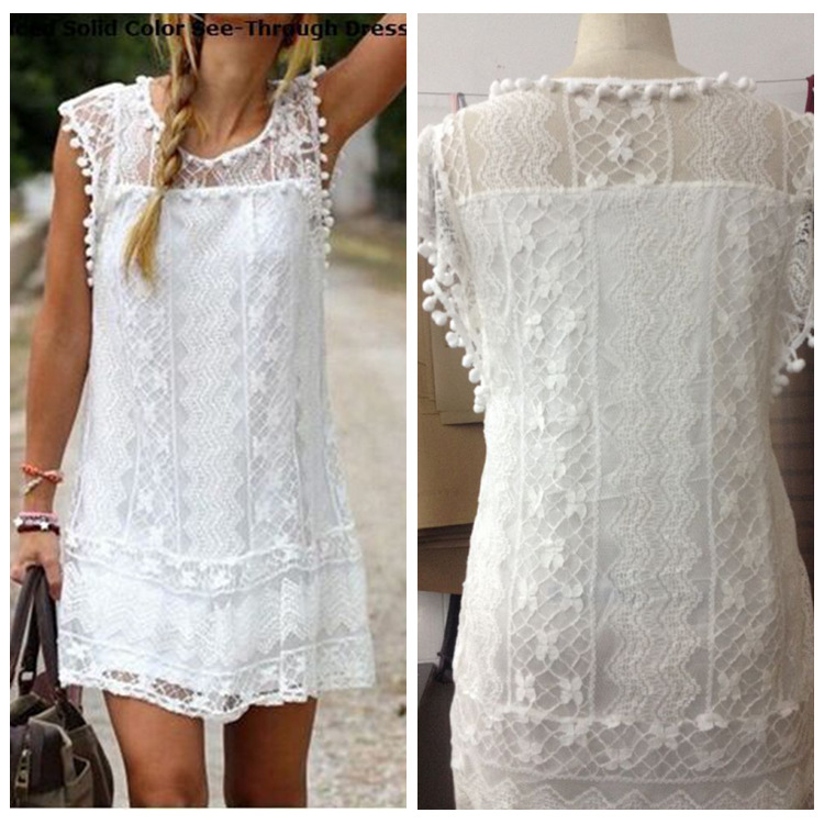 Lace Hollow Out White Dress on Luulla